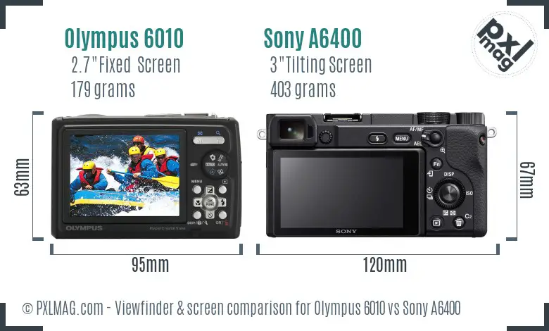 Olympus 6010 vs Sony A6400 Screen and Viewfinder comparison