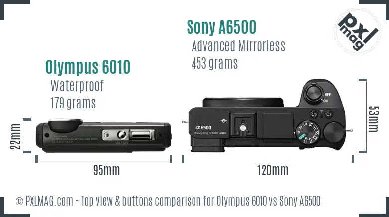 Olympus 6010 vs Sony A6500 top view buttons comparison