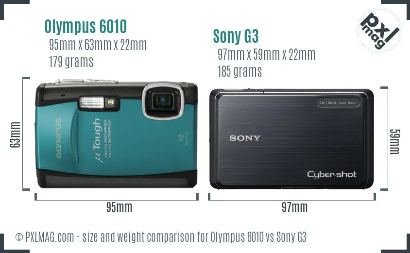 Olympus 6010 vs Sony G3 size comparison