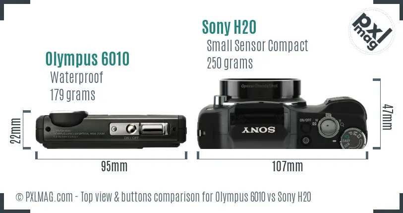 Olympus 6010 vs Sony H20 top view buttons comparison