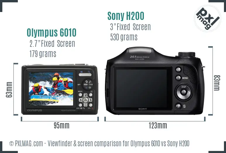 Olympus 6010 vs Sony H200 Screen and Viewfinder comparison
