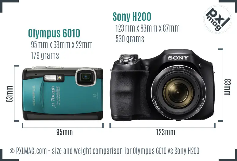 Olympus 6010 vs Sony H200 size comparison