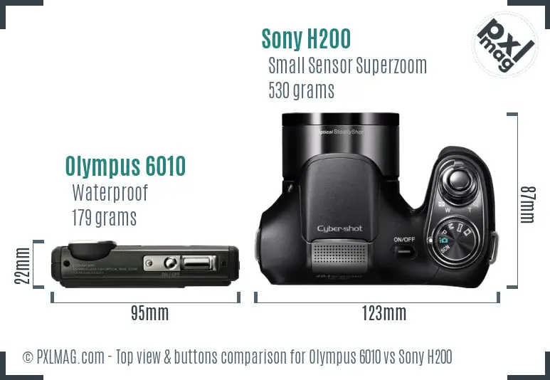 Olympus 6010 vs Sony H200 top view buttons comparison