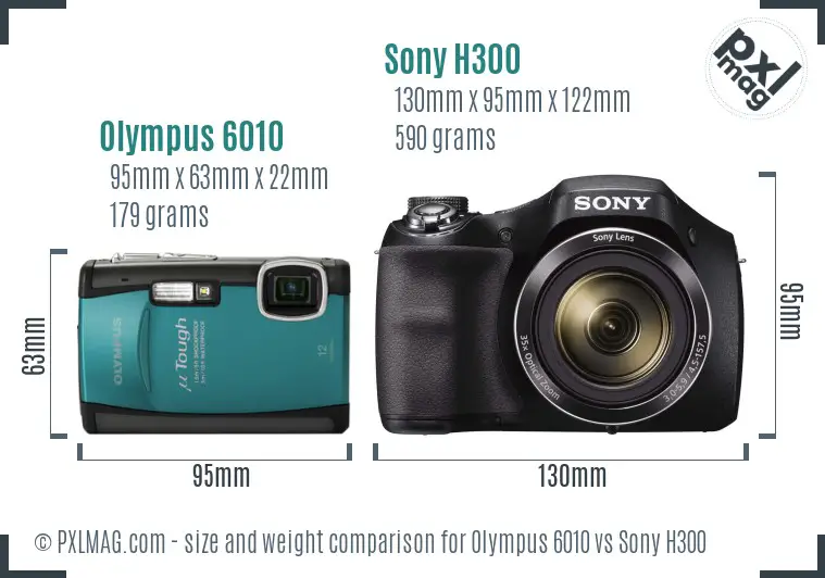 Olympus 6010 vs Sony H300 size comparison
