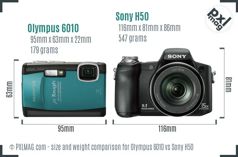 Olympus 6010 vs Sony H50 size comparison
