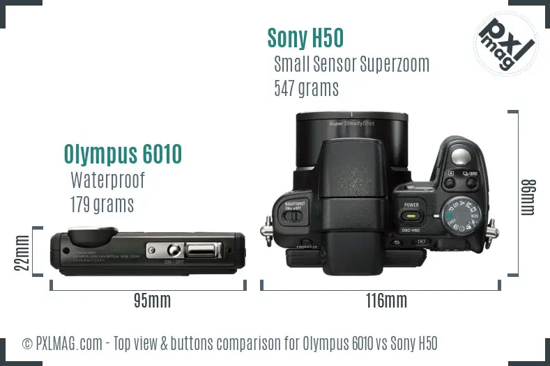Olympus 6010 vs Sony H50 top view buttons comparison