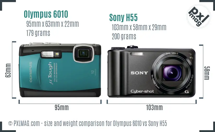 Olympus 6010 vs Sony H55 size comparison