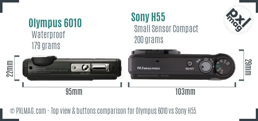 Olympus 6010 vs Sony H55 top view buttons comparison