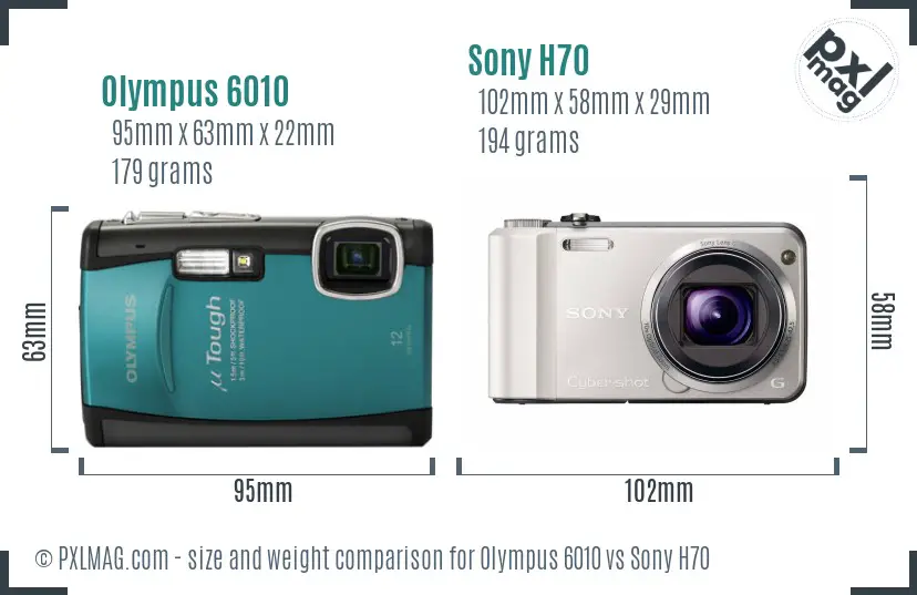 Olympus 6010 vs Sony H70 size comparison