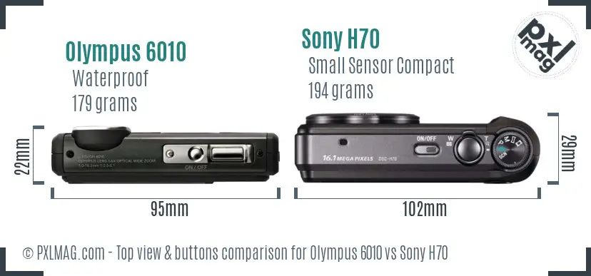 Olympus 6010 vs Sony H70 top view buttons comparison