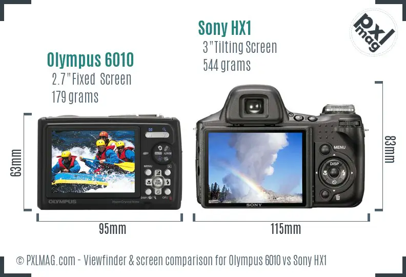 Olympus 6010 vs Sony HX1 Screen and Viewfinder comparison
