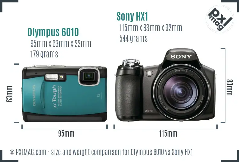 Olympus 6010 vs Sony HX1 size comparison