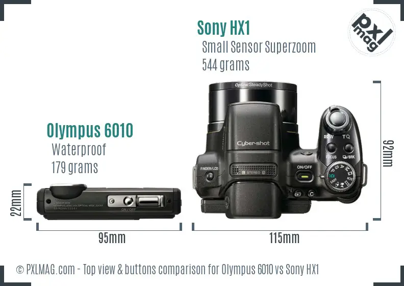 Olympus 6010 vs Sony HX1 top view buttons comparison