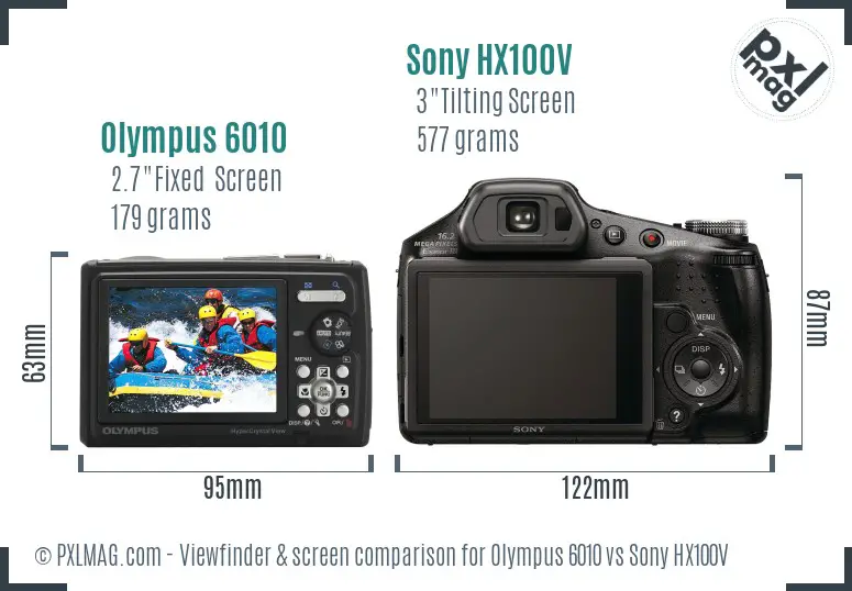 Olympus 6010 vs Sony HX100V Screen and Viewfinder comparison