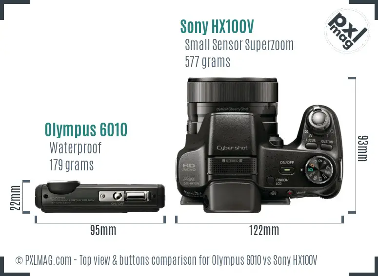 Olympus 6010 vs Sony HX100V top view buttons comparison