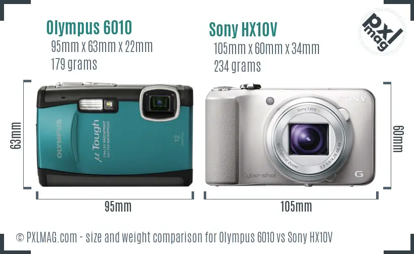Olympus 6010 vs Sony HX10V size comparison