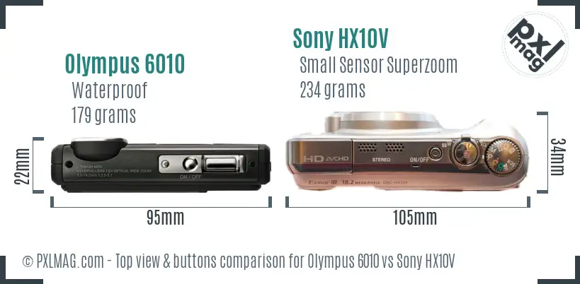 Olympus 6010 vs Sony HX10V top view buttons comparison