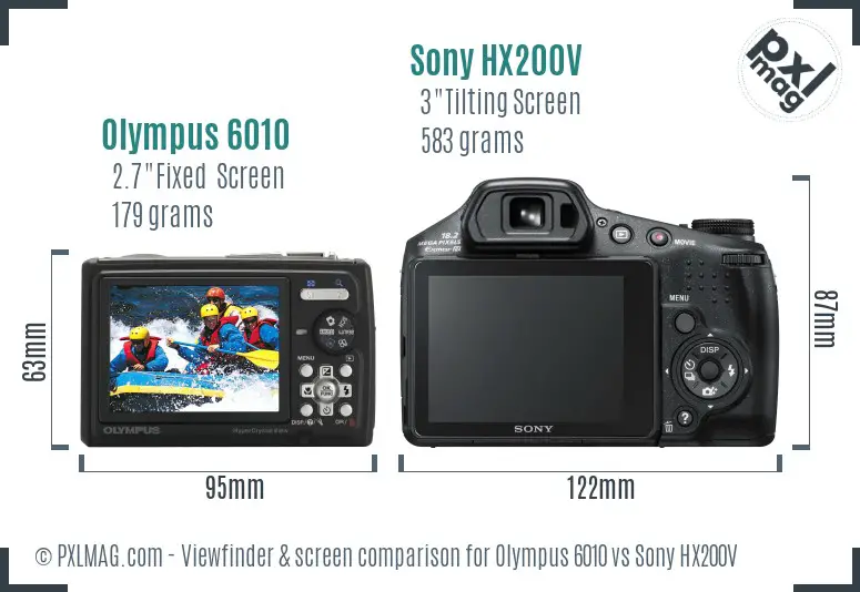 Olympus 6010 vs Sony HX200V Screen and Viewfinder comparison