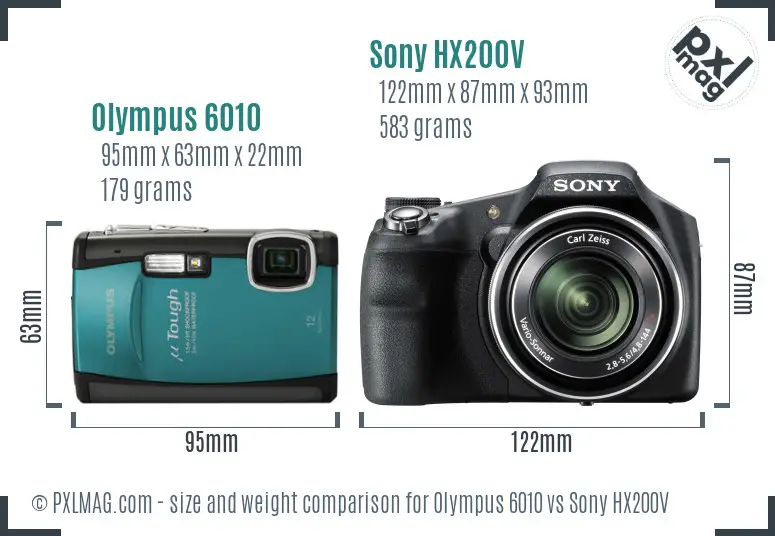 Olympus 6010 vs Sony HX200V size comparison