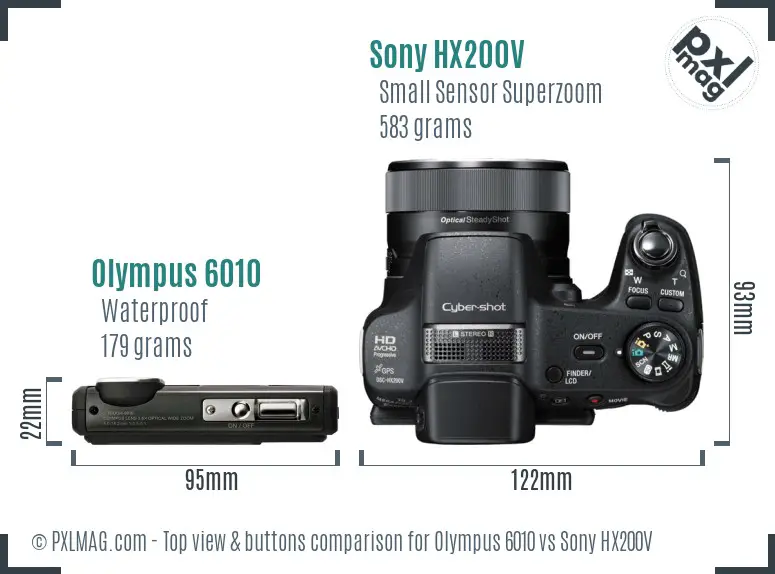 Olympus 6010 vs Sony HX200V top view buttons comparison