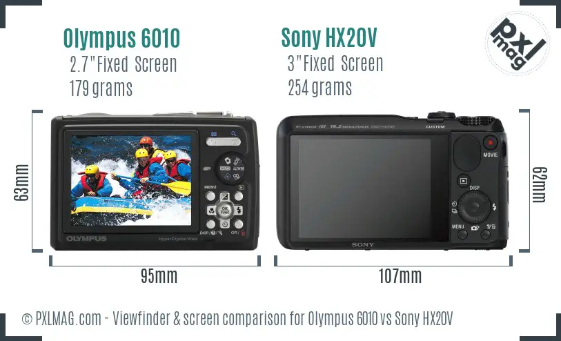 Olympus 6010 vs Sony HX20V Screen and Viewfinder comparison