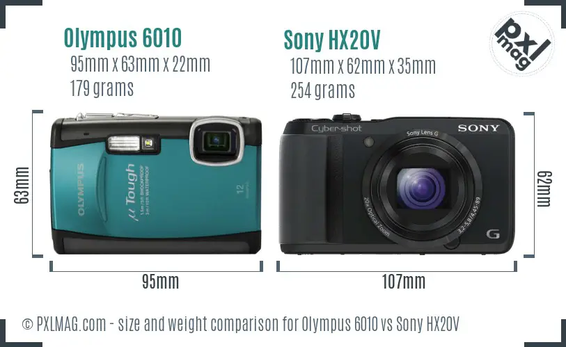 Olympus 6010 vs Sony HX20V size comparison