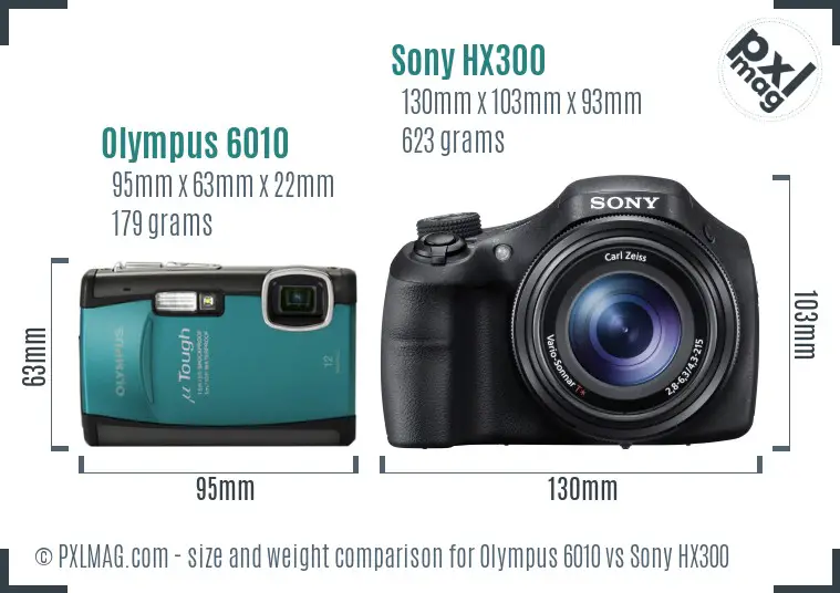 Olympus 6010 vs Sony HX300 size comparison