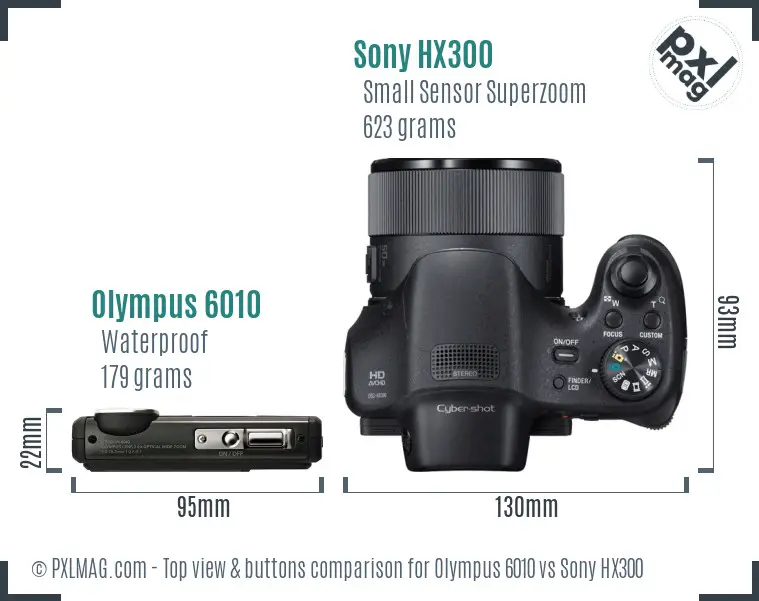 Olympus 6010 vs Sony HX300 top view buttons comparison