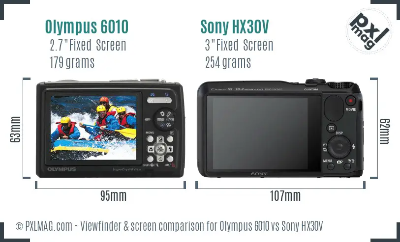 Olympus 6010 vs Sony HX30V Screen and Viewfinder comparison