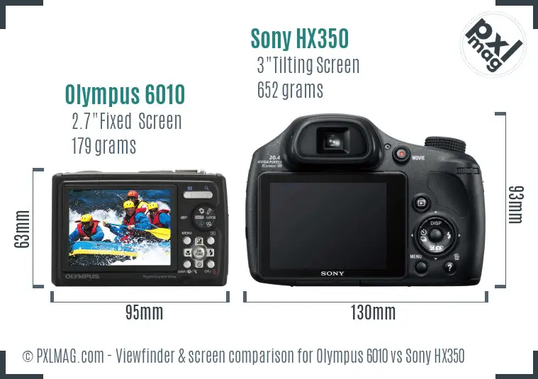 Olympus 6010 vs Sony HX350 Screen and Viewfinder comparison