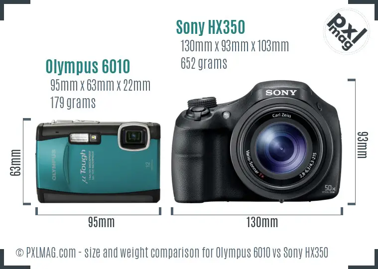 Olympus 6010 vs Sony HX350 size comparison