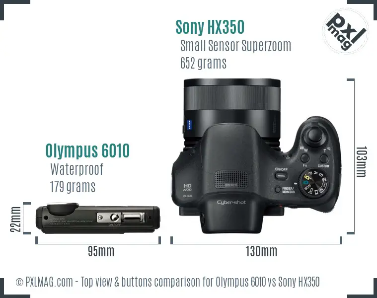 Olympus 6010 vs Sony HX350 top view buttons comparison