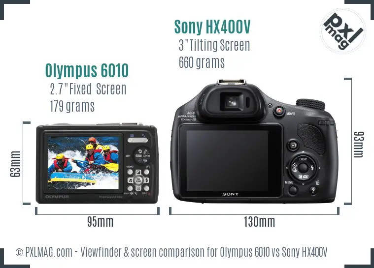 Olympus 6010 vs Sony HX400V Screen and Viewfinder comparison