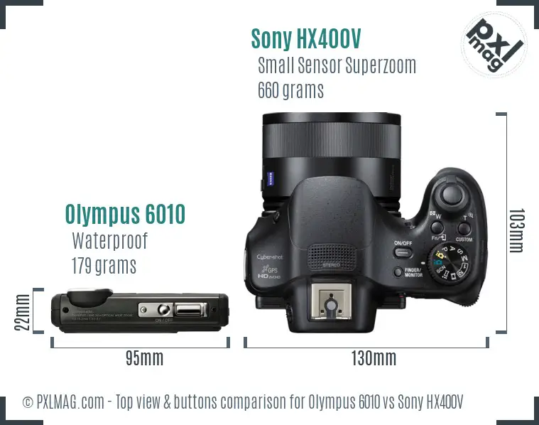 Olympus 6010 vs Sony HX400V top view buttons comparison