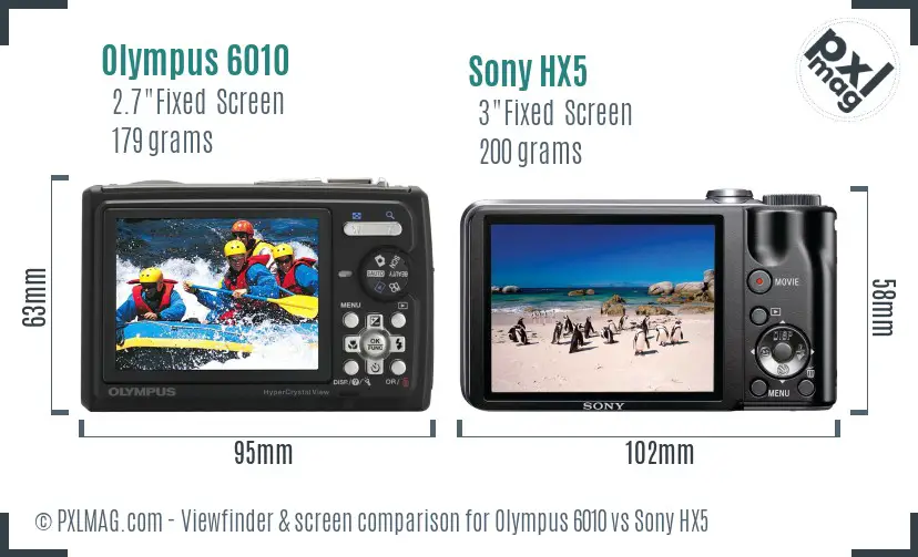 Olympus 6010 vs Sony HX5 Screen and Viewfinder comparison