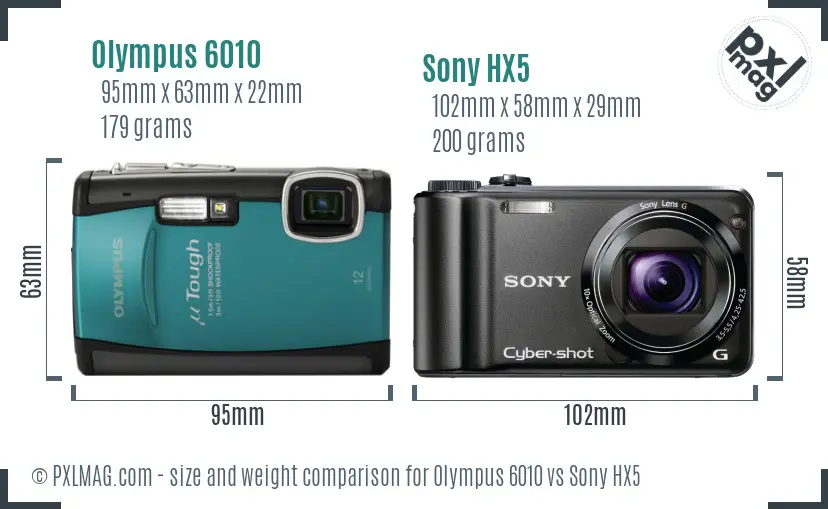 Olympus 6010 vs Sony HX5 size comparison