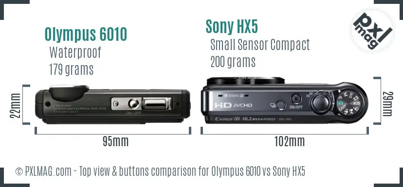 Olympus 6010 vs Sony HX5 top view buttons comparison