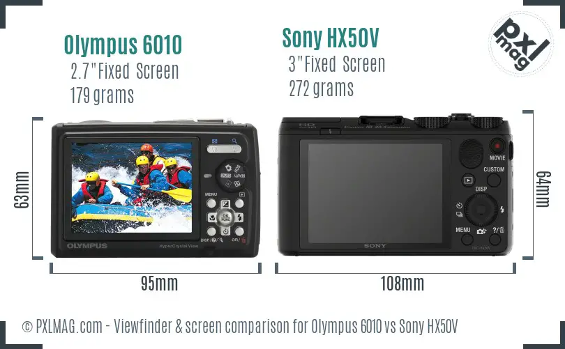 Olympus 6010 vs Sony HX50V Screen and Viewfinder comparison