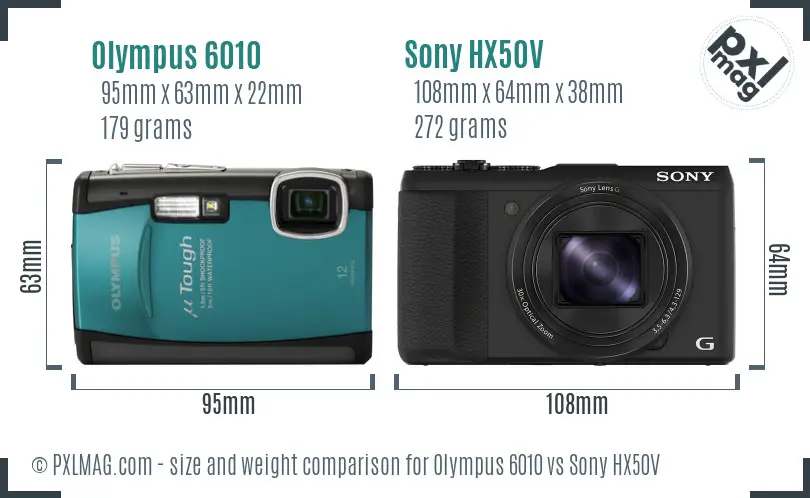 Olympus 6010 vs Sony HX50V size comparison