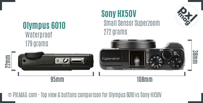 Olympus 6010 vs Sony HX50V top view buttons comparison
