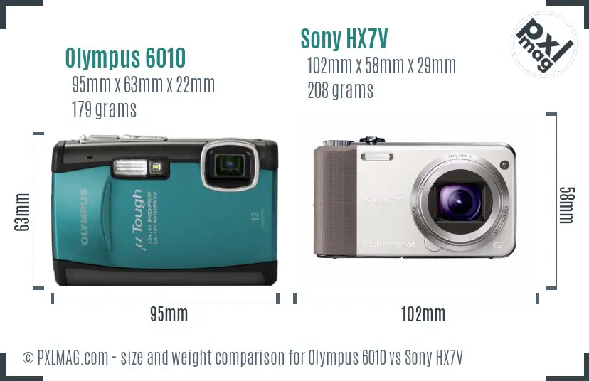 Olympus 6010 vs Sony HX7V size comparison