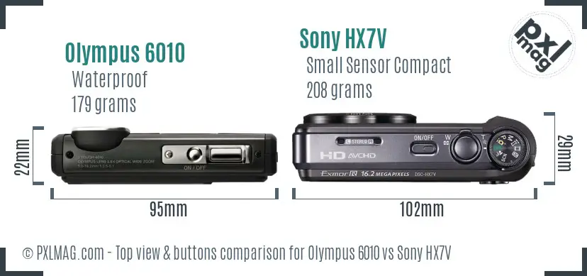 Olympus 6010 vs Sony HX7V top view buttons comparison