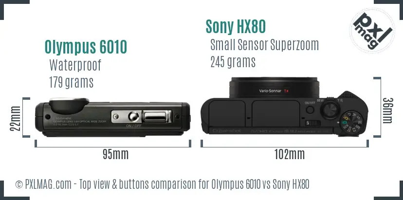 Olympus 6010 vs Sony HX80 top view buttons comparison