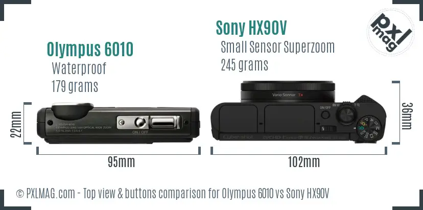 Olympus 6010 vs Sony HX90V top view buttons comparison