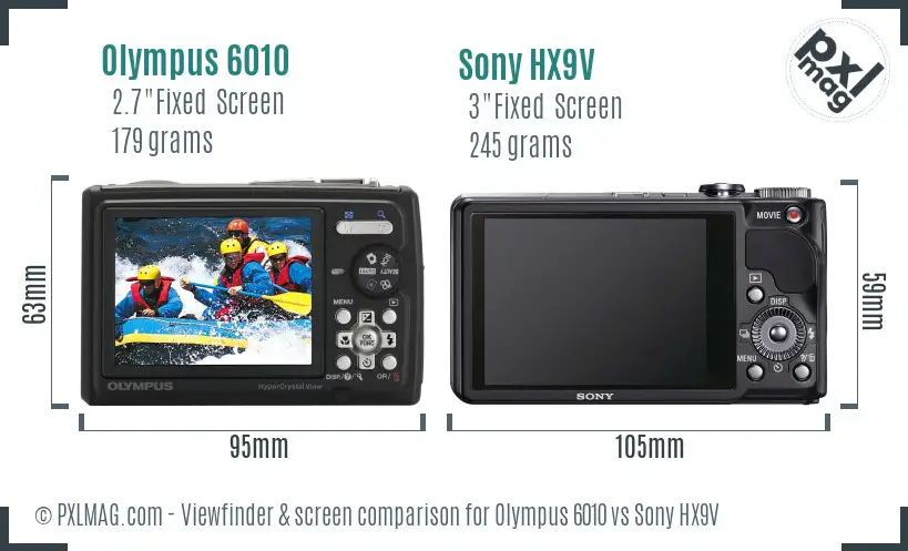Olympus 6010 vs Sony HX9V Screen and Viewfinder comparison