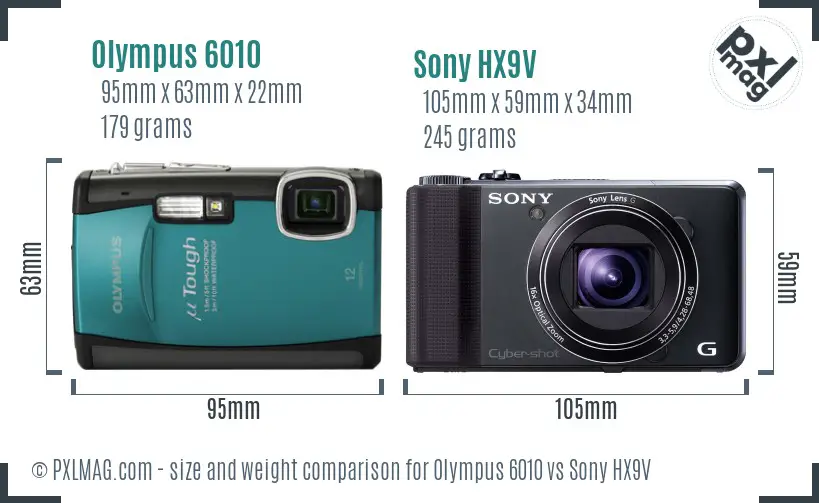 Olympus 6010 vs Sony HX9V size comparison