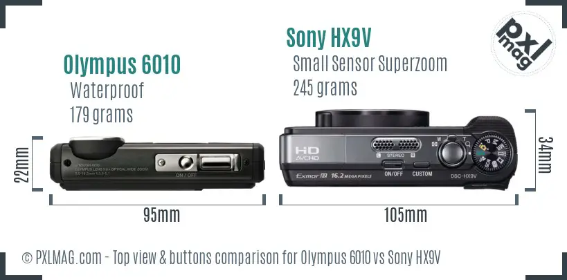 Olympus 6010 vs Sony HX9V top view buttons comparison
