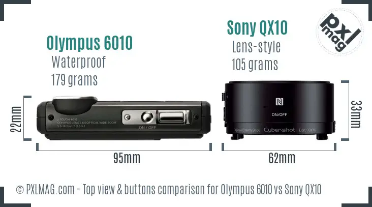 Olympus 6010 vs Sony QX10 top view buttons comparison
