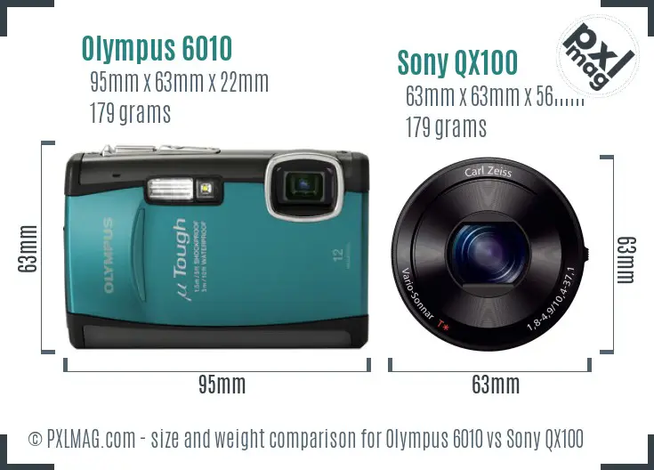 Olympus 6010 vs Sony QX100 size comparison