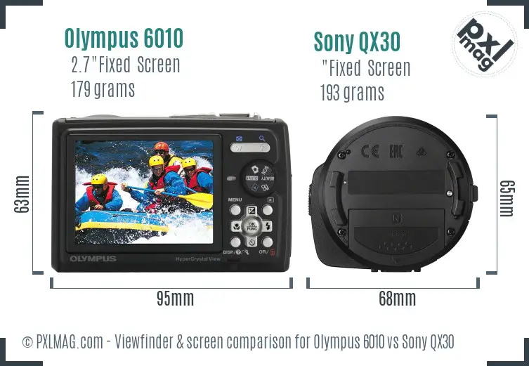 Olympus 6010 vs Sony QX30 Screen and Viewfinder comparison